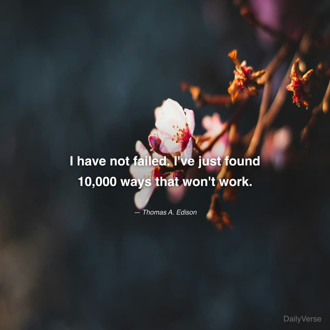 "I have not failed. I've just found 10,000 ways that won't work." — Thomas A. Edison