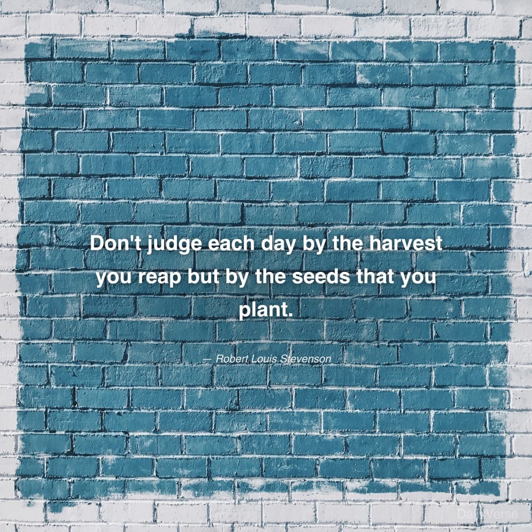 "Don't judge each day by the harvest you reap but by the seeds that you plant." — Robert Louis Stevenson